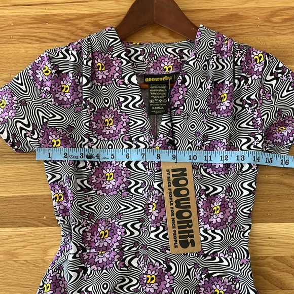 BNWT Nooworks Greta Haze Dress, XS Purple Multicolor Short Sleeve w/Pockets - Picture 7 of 9